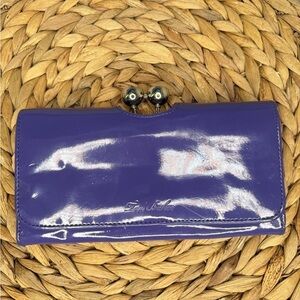Ted Baker Turnlock Clasp Royal Purple Patent Leather Large Wallet